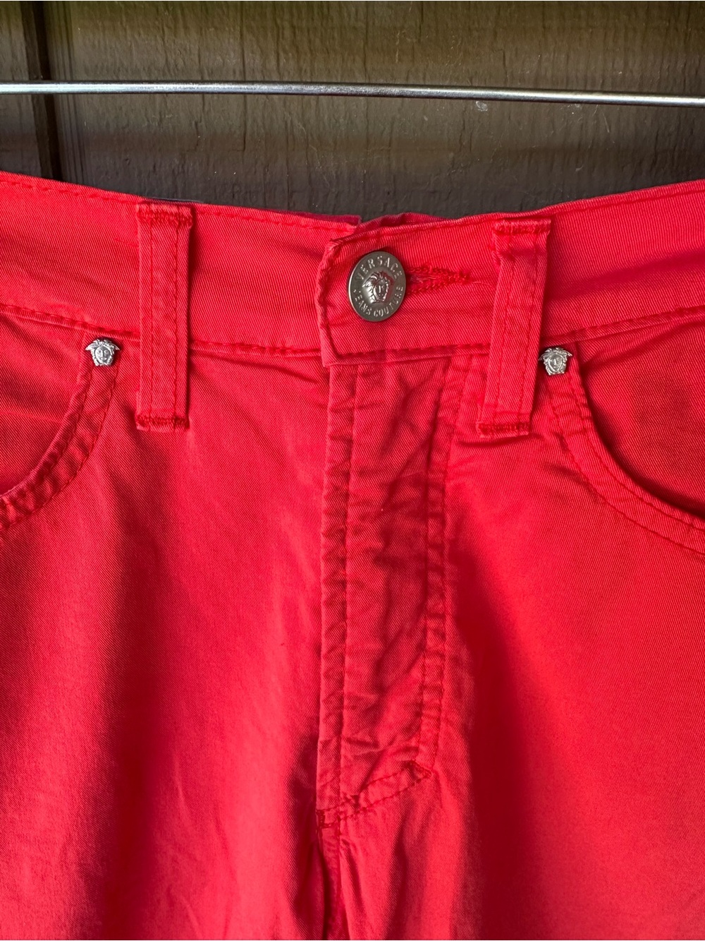 Versace Vibrant Red Jeans with Medusa Hardware
